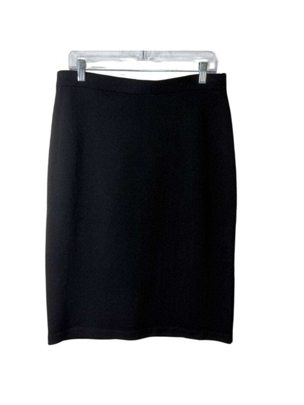 St. John Caviar Womens Size 12 Santana Knit Skirt Black Pencil Skirt Pull-On - Picture 2 of 7